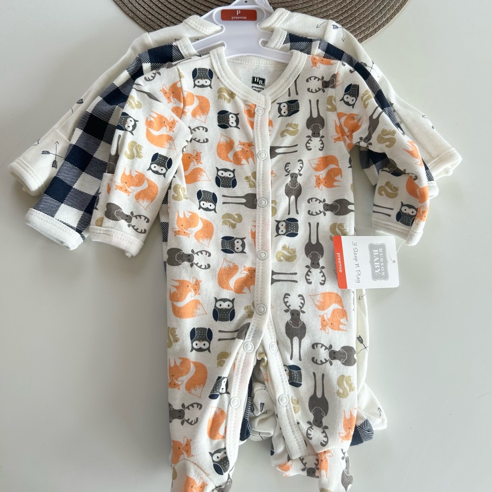 Hudson Baby Cotton Sleep & Play 3 Pack